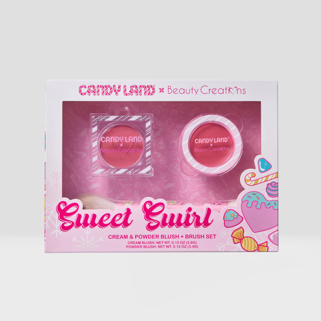 CANDY LAND X BEAUTY CREATIONS SWEET SWIRL CREAM AND POWDER BLUSH & BRUSH SET